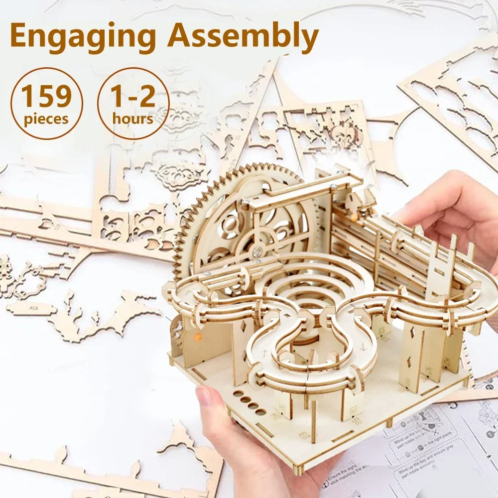 3D 나무 퍼즐 DIY 조립 키트 기계식 모델 구슬 런 세트 (4개 볼 포함) 창의력 STEM 장난감 성인 어린이 생일 선물