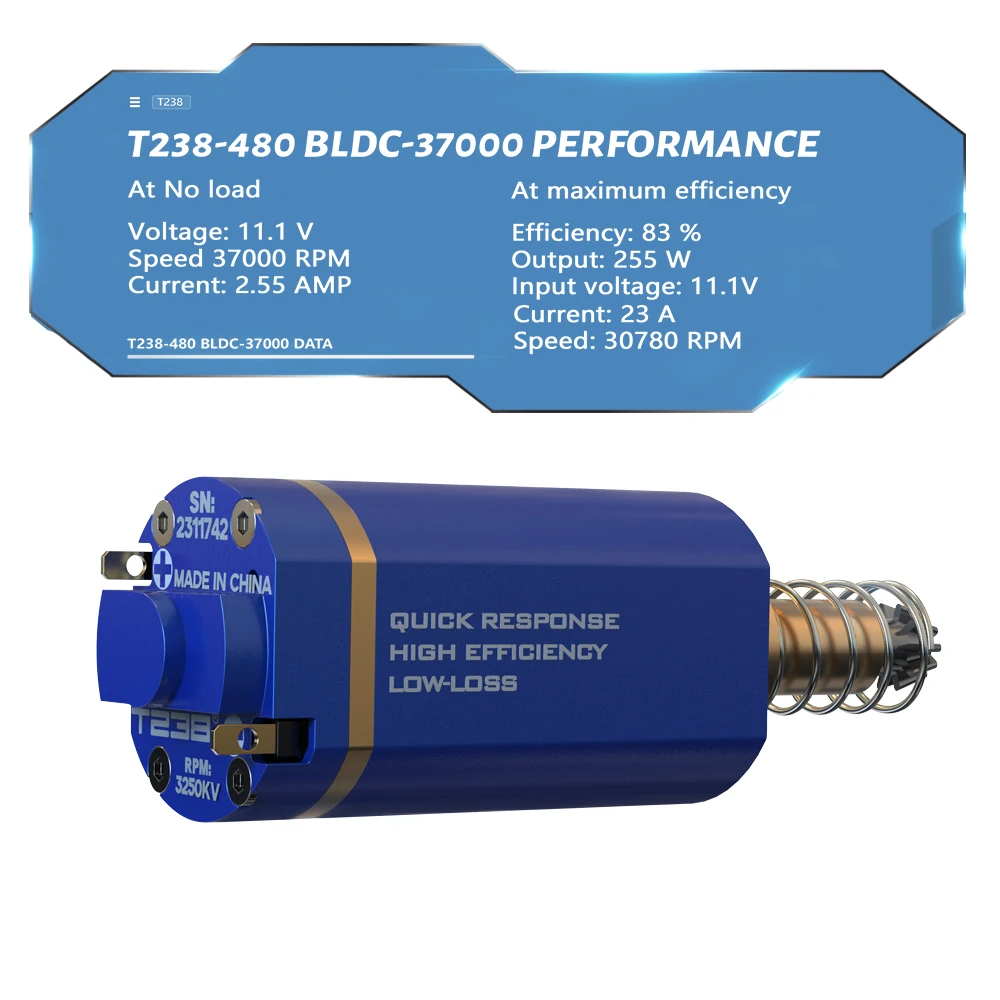 Motor sin escobillas T238 QRBLS de respuesta rápida, alta eficiencia, baja pérdida, alto par, alta velocidad, Airsoft, eje largo, AEG