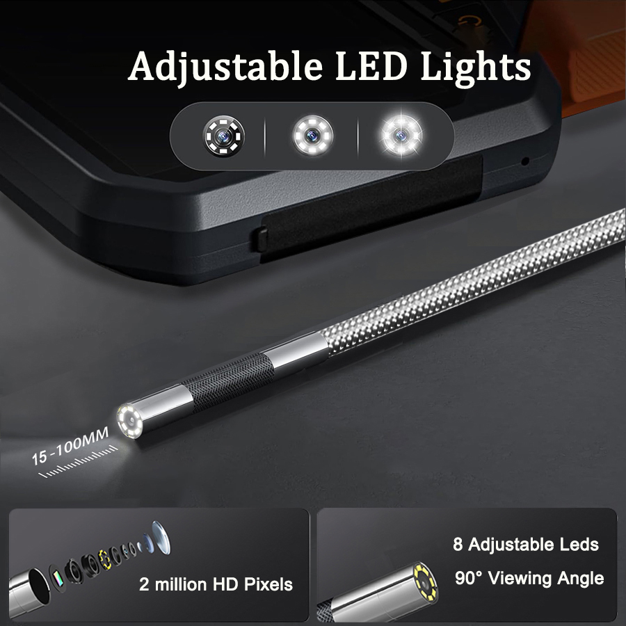 TESLONG TD450S 5.5MM Boroscopio articulado 1080P 5 pulgadas IPS bidireccional 360 °   Cámara endoscópica de dirección Tubo de acero inoxidable de 1 m