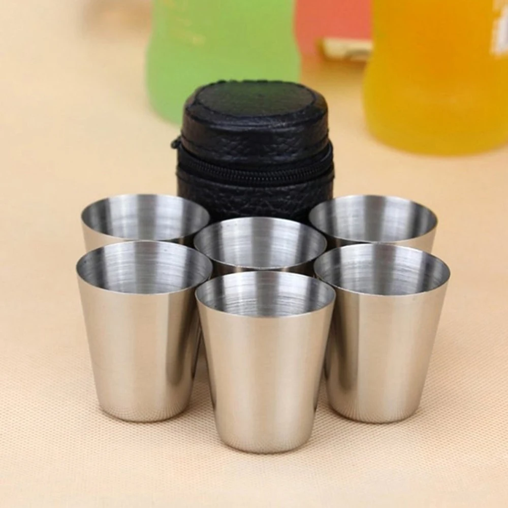 6 pçs/set ao ar livre prático viagem copos de aço inoxidável mini conjunto óculos para uísque vinho com caso portátil drinkware