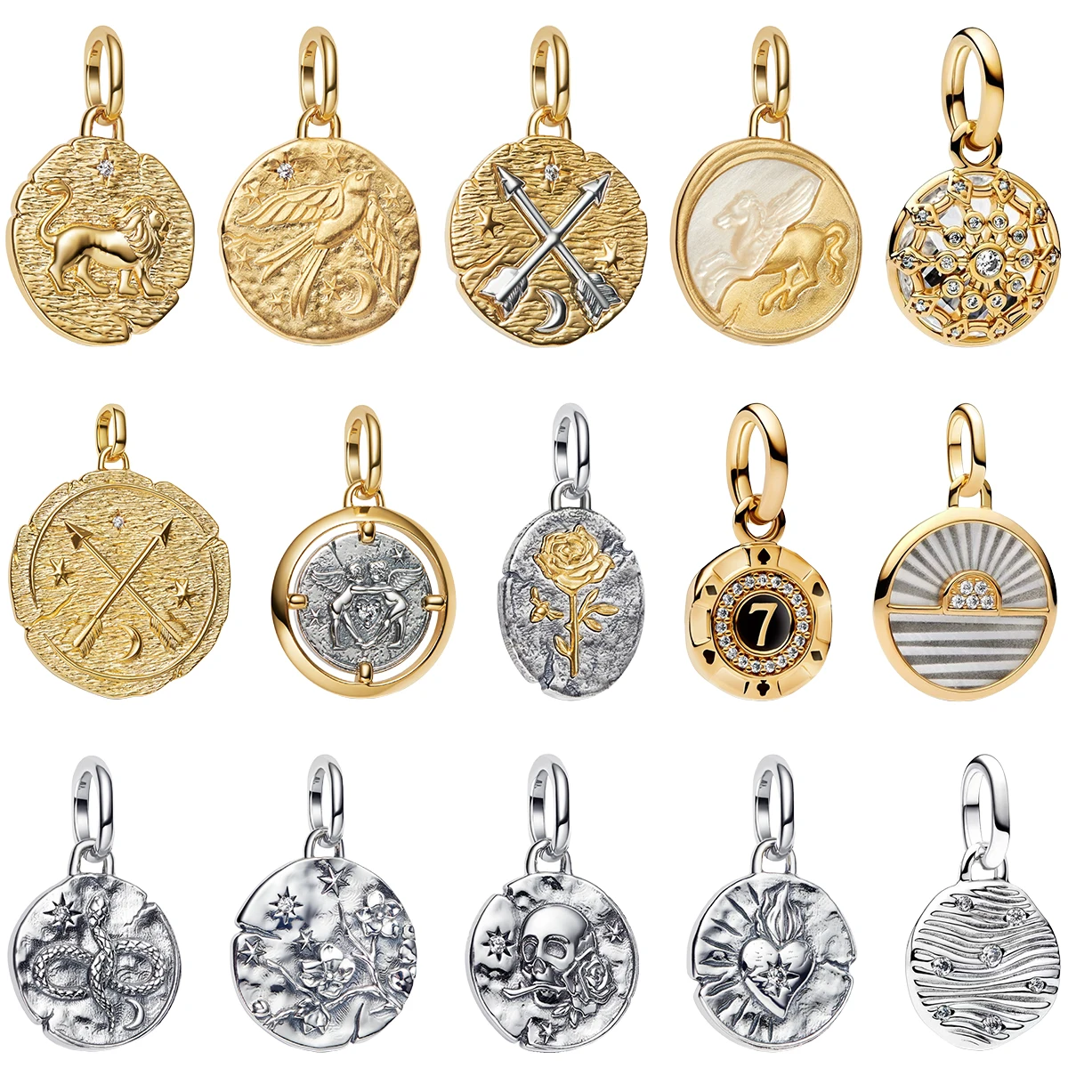 Breloques rondes Vintage en argent Sterling 925, fleur, crâne, serpent, oiseau, sceau, perles, boucles d'oreilles, Bracelets, colliers, bijoux à faire soi-même, cadeau pour femmes
