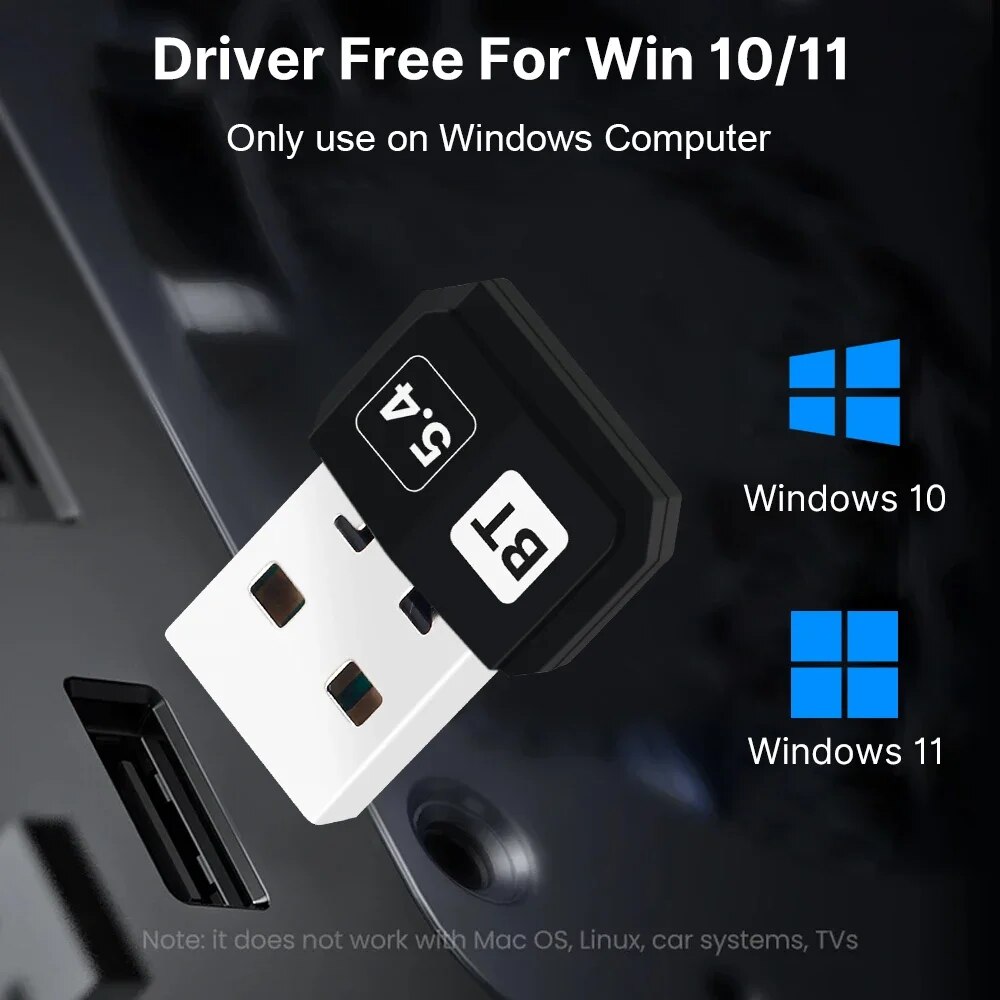 Usb bluetooth 5.4 adaptador de áudio dongle mini receptor/transmissor sem fio usb para pc/laptop driver livre para win10/11