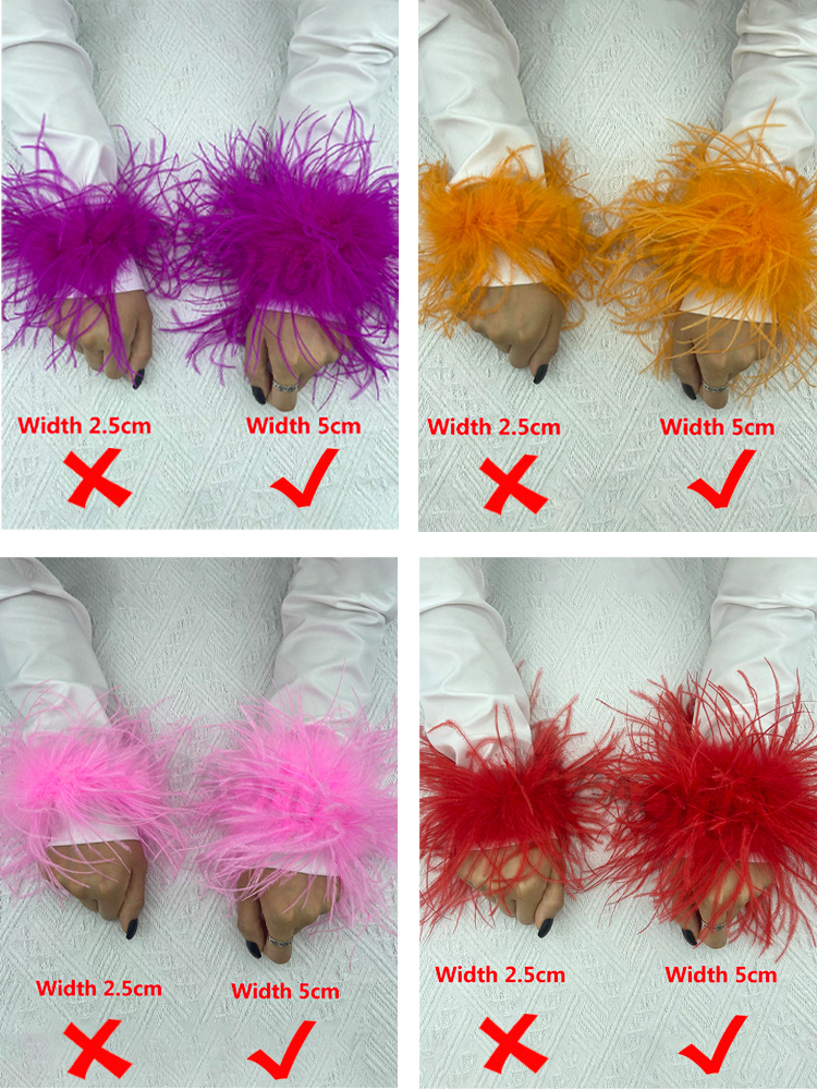 Puños de muñeca de plumas de avestruz para mujer, accesorios para el cabello, pulseras peludas, tobilleras de plumas de lujo a la moda, 5cm