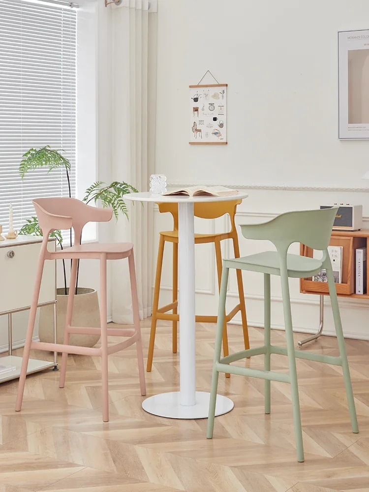 Nordic simple bar chair Modern minimalist plastic backrest bar chair home stackable designer creative high stool