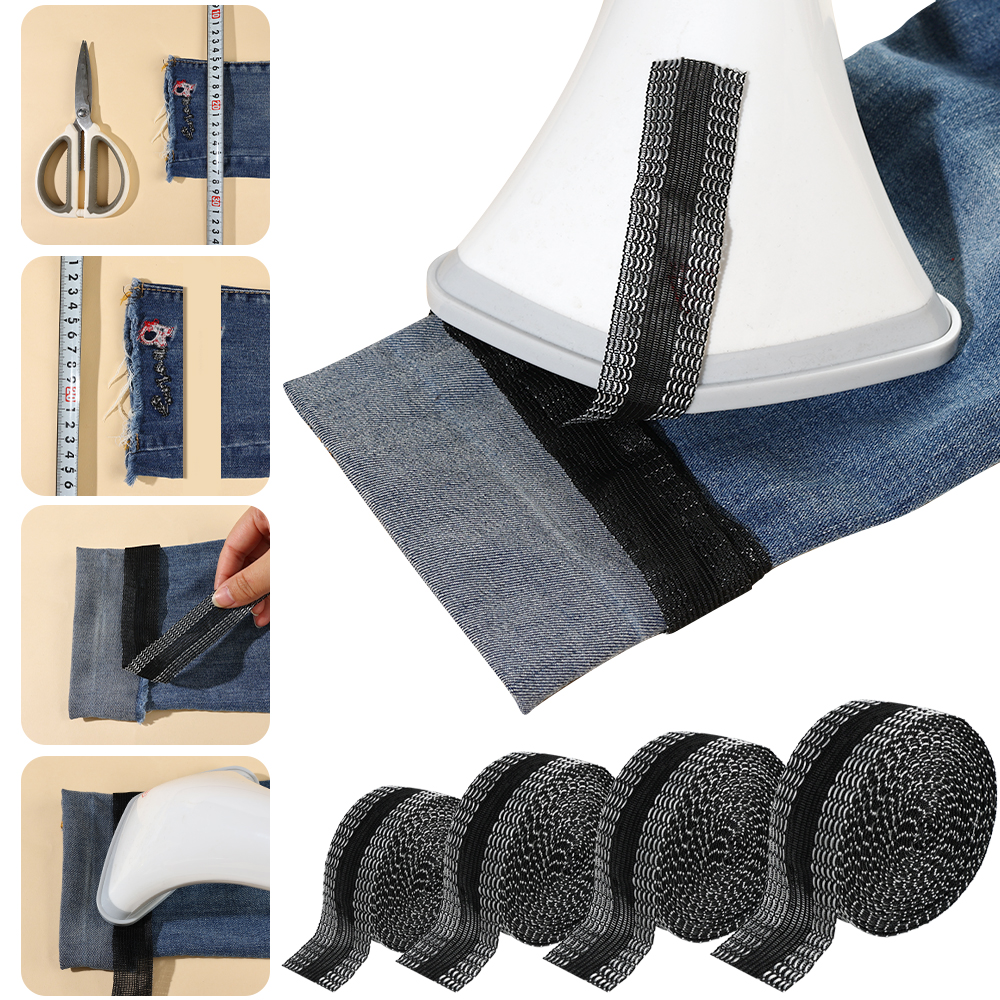 Pantalones autoadhesivos de 1-5M, pantalones cortos con borde, pasta para planchar, pantalones vaqueros, mangas, longitud ajustada, cinta adhesiva