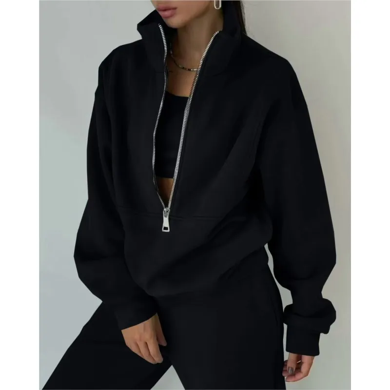 Conjunto de chándal elegante para otoño e invierno, nueva moda, cómodo, cálido, con cremallera, conjuntos de dos piezas para deportes, ropa informal para mujer