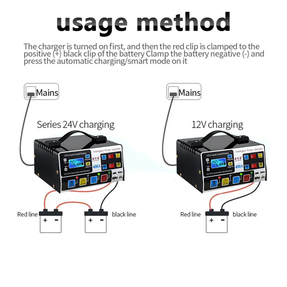 Voor Suv Vrachtwagen Boot Motorfiets Eu Plug Volautomatische 12V/24V 220W Auto Acculader Puls Reparatie High Power Lcd-Display