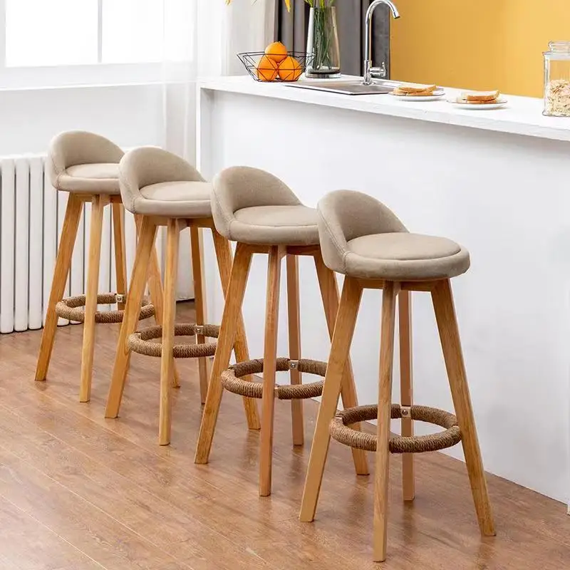 Nordic Bar Chair Solid Wood High Foot Restaurant Seat Rotating Design Counter Stool Stable Load-bearing Kitchen Furniture 73cm