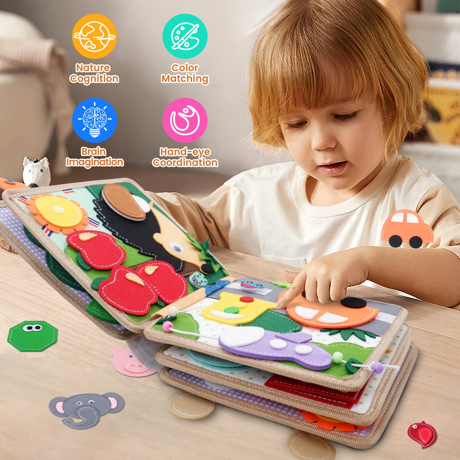 Montessori ของเล่น Busy Board ยีราฟ Busy Book ก่อนวัยเรียนการเรียนรู้การศึกษา Quiet Book Sensory Travel ของเล่นสําหรับทารก 3 4 5 6 อายุ