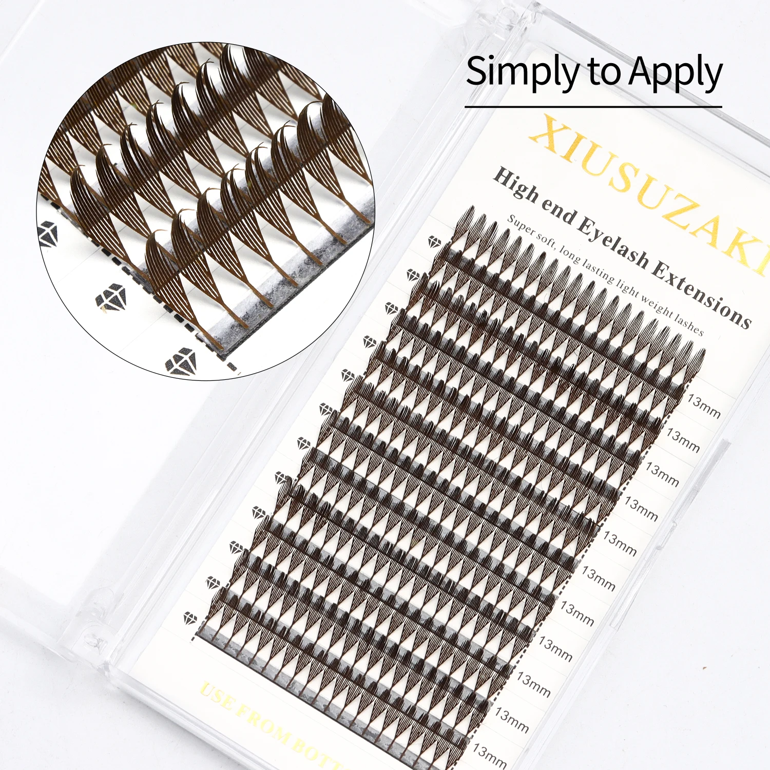 XIUSUZAKI Brown Comic Spire Lashes Automatic Flowering Premade Fans Eyelashes Extensions Individual Volume False Lashes