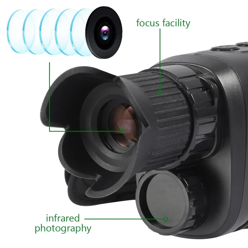 Dispositivo de visión nocturna Monocular HD infrarrojo, telescopio de caza con Zoom Digital 5x, para exteriores, oscuridad completa, telescopio de largo alcance de 300M