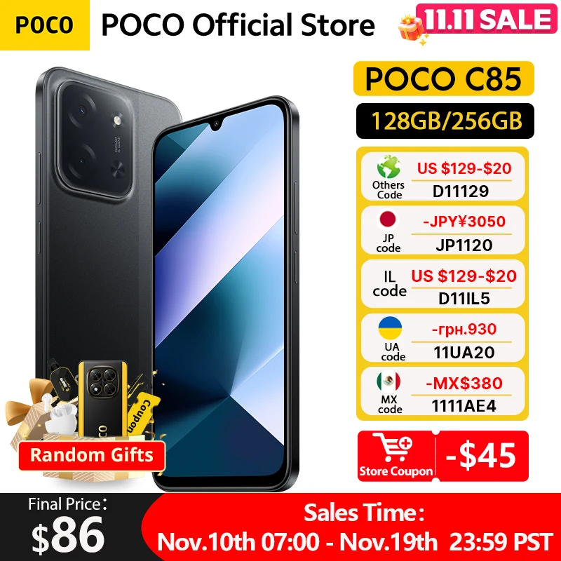 글로벌 버전 포코 C85 스마트폰 128GB 256GB MTK 헬리오 G81-울트라 6.9인치 도트 드롭 디스플레이 50MP 메인 카메라 6000mAh 33W 충전
