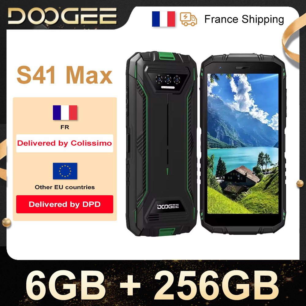 DOOGEE-Smartphone S41 Max, Téléphone portable robuste, Triple caméra AI, Android 13, NDavid, 4G, 13MP, 16 Go, 256 Go, 6300mAh, Première mondiale