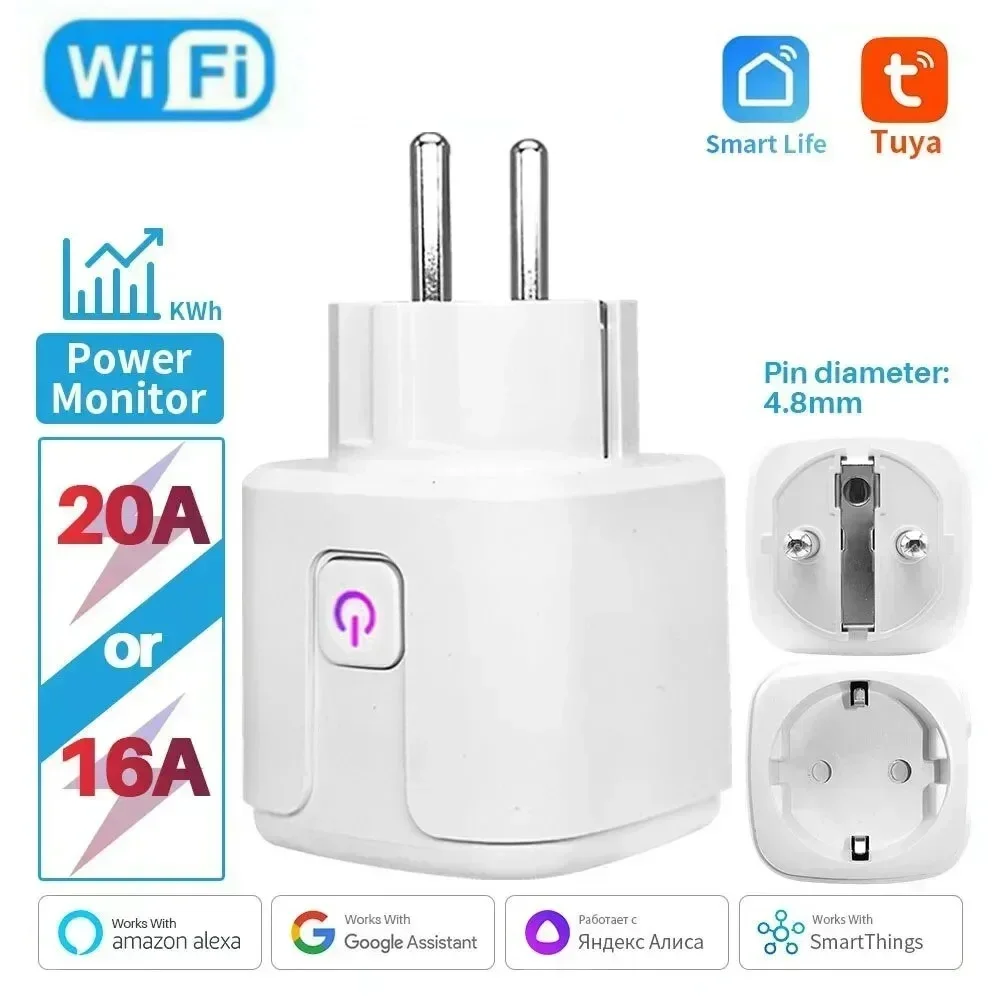 Tuya WiFi enchufe inteligente 20A interruptor de Monitor de potencia 16A enchufe inteligente enchufe de la UE con función de sincronización soporte de vida inteligente Alexa Google Home