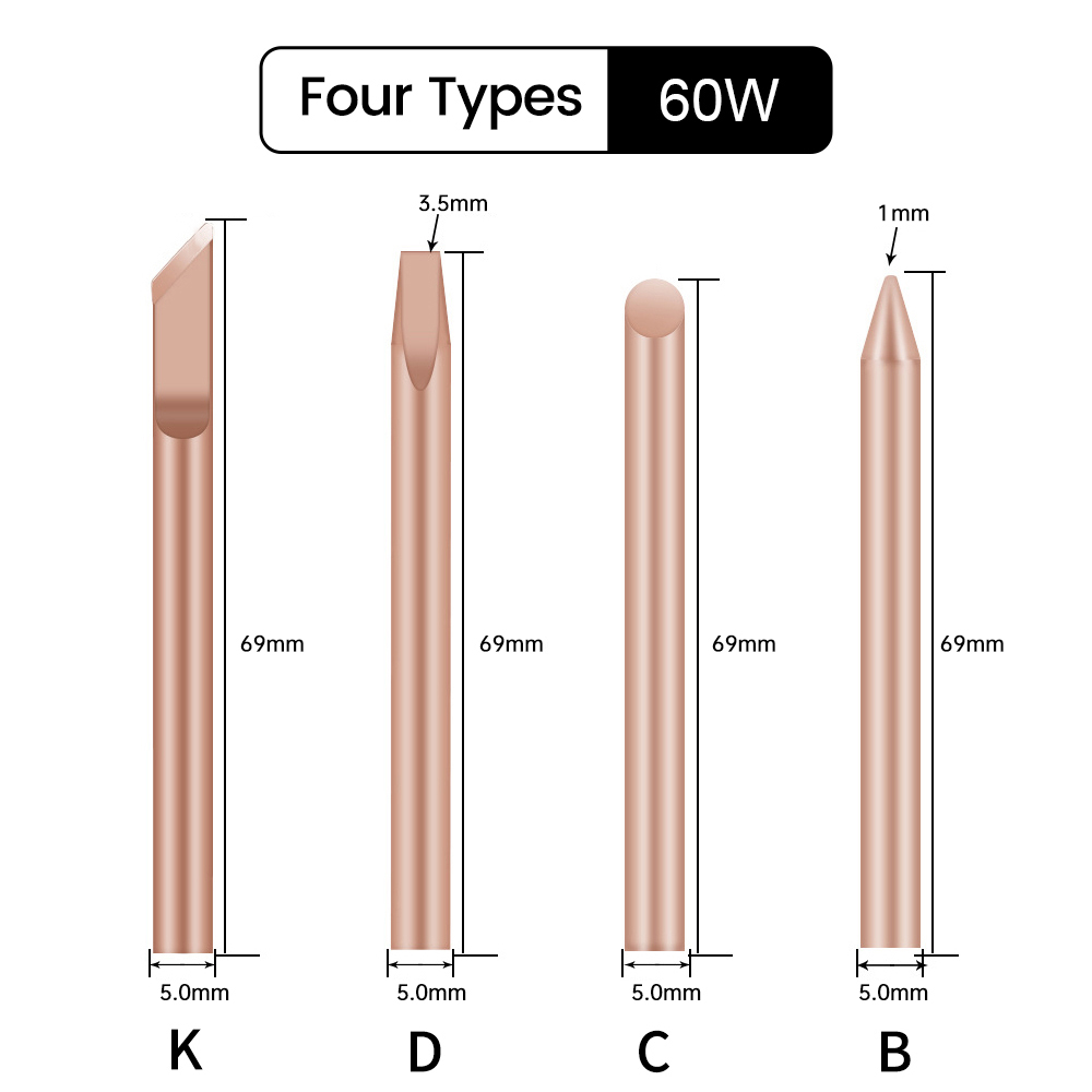 4Pcs External Heat Soldering Iron Tip B C D K Pure Copper Solder Head 30W 40W 60W Replacement Tip Welding Repair Tools
