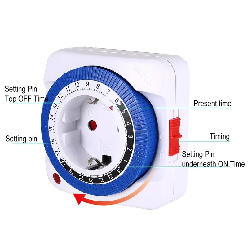 UE/EE. UU. 24 horas temporizador interruptor enchufe mecánico con conexión a tierra programable interruptor de bucle de cuenta regresiva inteligente enchufe apagado automático
