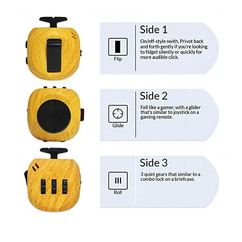 6 ด้าน Fidget Cube Sensory ของเล่นสําหรับผู้ใหญ่และเด็กที่มี ADHD เพิ่ม OCD ออทิสติกความวิตกกังวล Anti ความเครียดบรรเทา EDC มือ Fidget ของเล่น