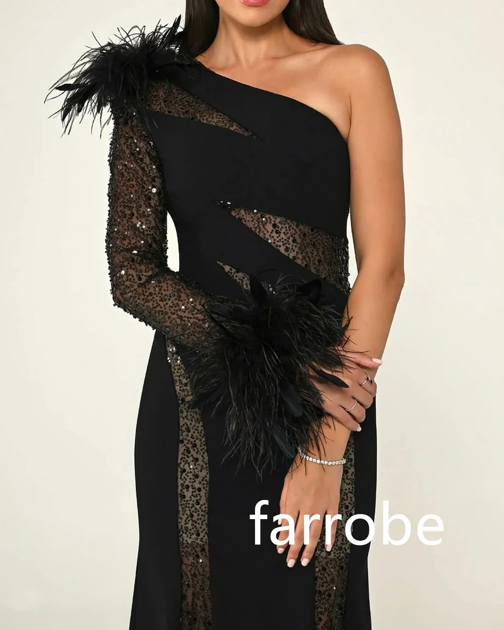 Customized Exquisite Jersey Pleat Feather Mermaid One-shoulder Midi Dresses Bespoke Occasion Dresses Modern Style Pastrol Chines