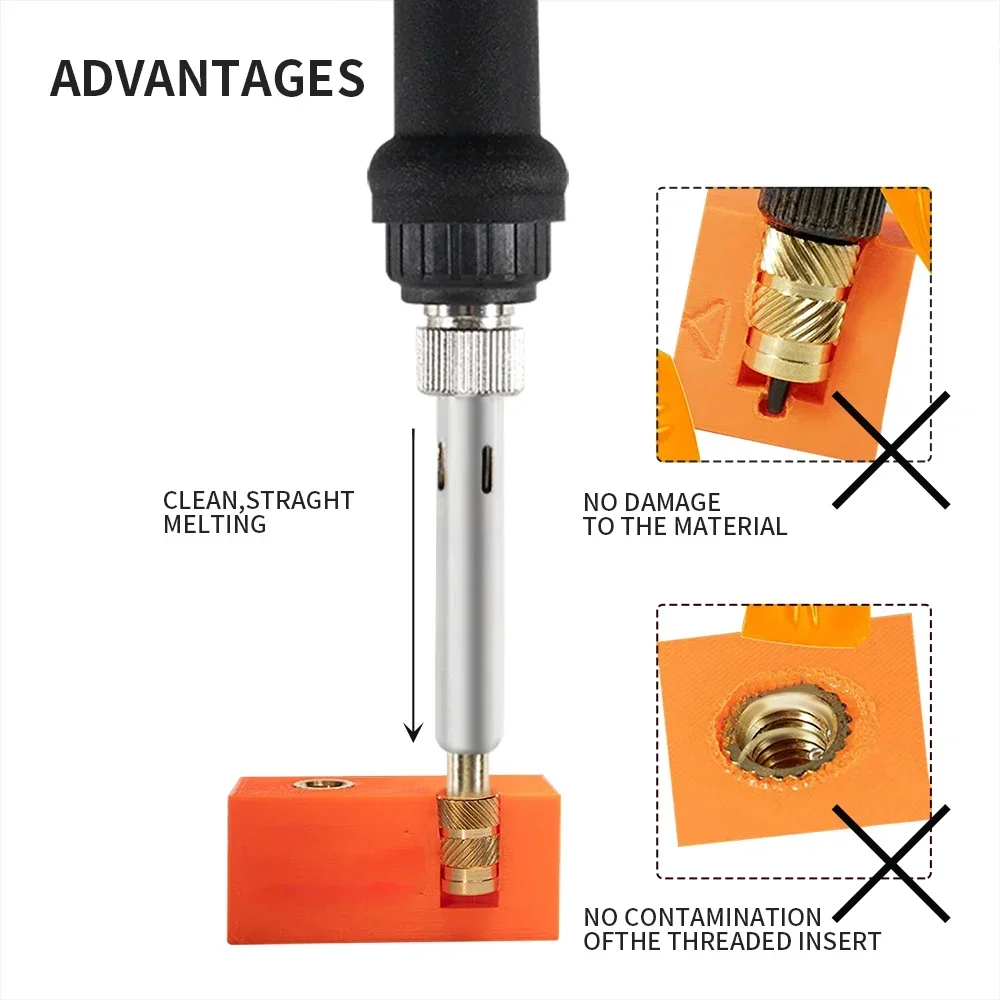 Warmte-inzetmoer Ijzeren punt M2 M3 M4 M5 M6 M8 Messing draad ingebedde kit Warmte-inbrenggereedschap voor kunststof 3D-printer Soldeerbout