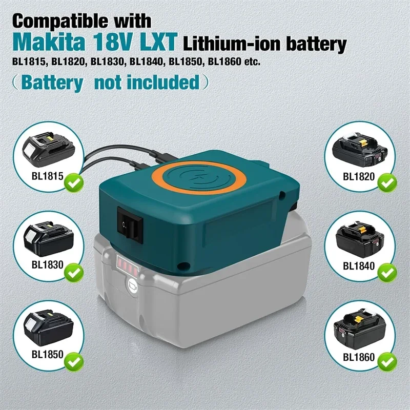 Для Makita/Dewalt/Milwaukee 18 В литий-ионный аккумулятор беспроводное зарядное устройство для телефона USB-адаптер с зарядным портом Type-C портативный внешний аккумулятор