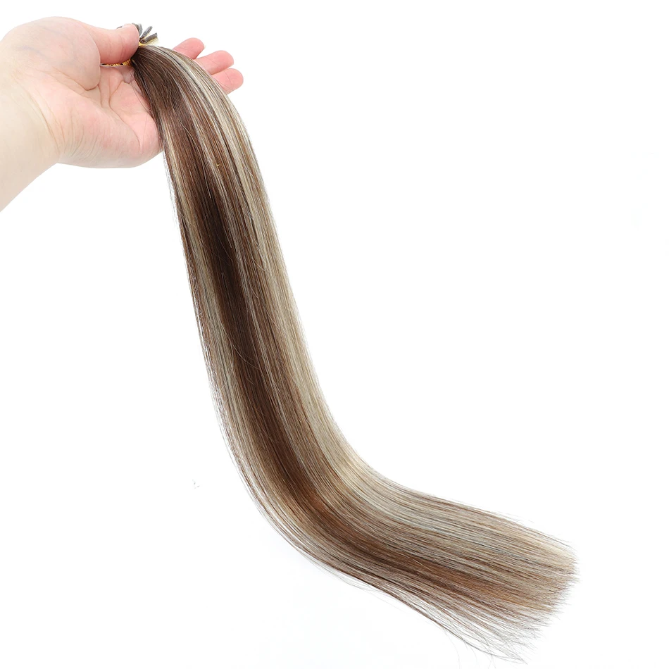 Extensões de cabelo humano remy com ponta em v reta, extensão de cabelo de fusão com ponta em v pré-ligada, cápsulas de queratina, 12-26"