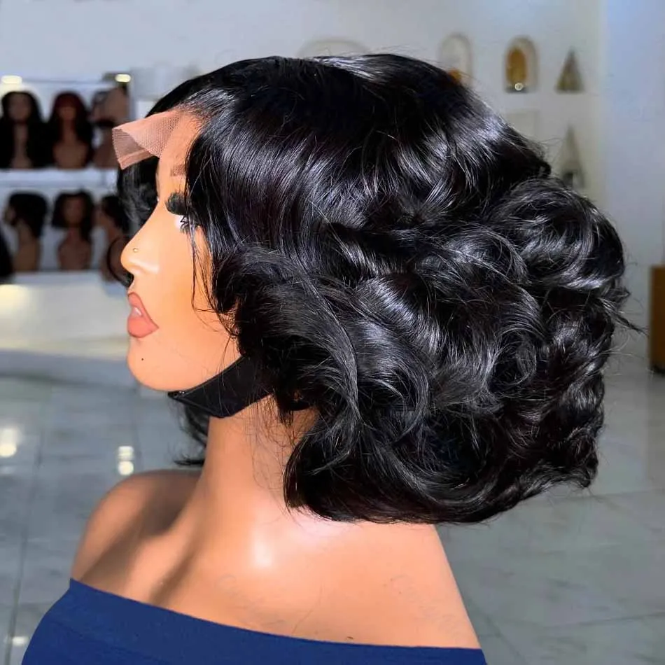 250% curto bob peruca brasileira do cabelo humano onda do corpo 13x4 hd peruca frontal do laço solto ondulado perucas de cabelo humano para preto