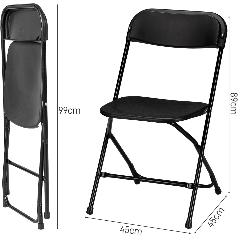 Juego de 6 sillas de jardín plegables apilables de metal y plástico 158kg negro