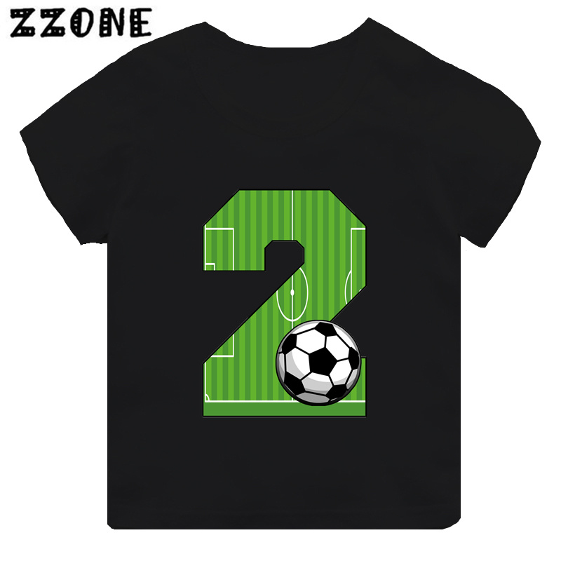 Ropa divertida con estampado de lazo de número de fútbol para niños 1, 2, 3, 4, 5, 6, 7, 8, 9 años, camiseta de dibujos animados de fútbol para cumpleaños, camisetas para niñas