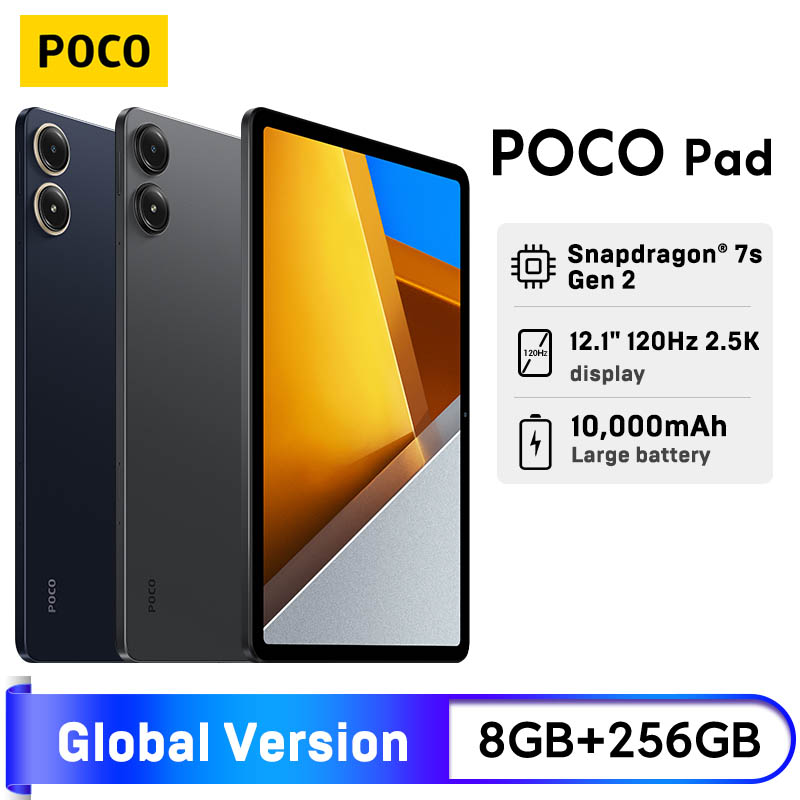 POCO Pad Global Version 12,1-дюймовый дисплей 2,5K Snapdragon 7s Gen 2, 8-мегапиксельная камера Dolby Atmos Mi Tablet, 10000 мАч, 33 Вт, быстрая зарядка