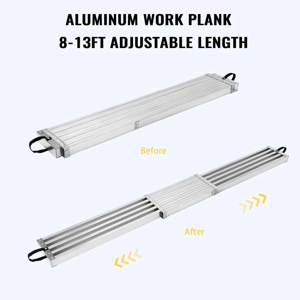 8-13ft Telescoping Work Plank, Aluminum Plank, Adjustable Work Platform 440LBS Capacity, Extension Scaffolding Plank