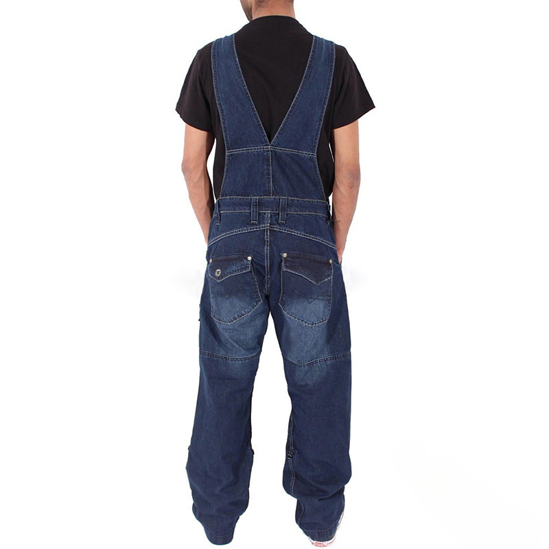 Salopette pour hommes Denim bretelles Simple Multi poche Baggy jean surdimensionné solide taille moyenne ample lavé combinaisons 2024 décontracté