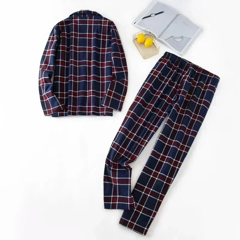 Ternos de casa masculinos calças de manga comprida ternos para outono e inverno pijamas para homens flanela xadrez design pijamas para homem
