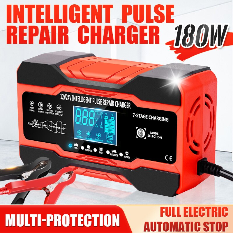 12V-24V Autobatterie ladegerät voll automatisch 12V 10a digitales Autobatterie ladegerät Impuls reparatur für Agm Gel nasse Blei Säure