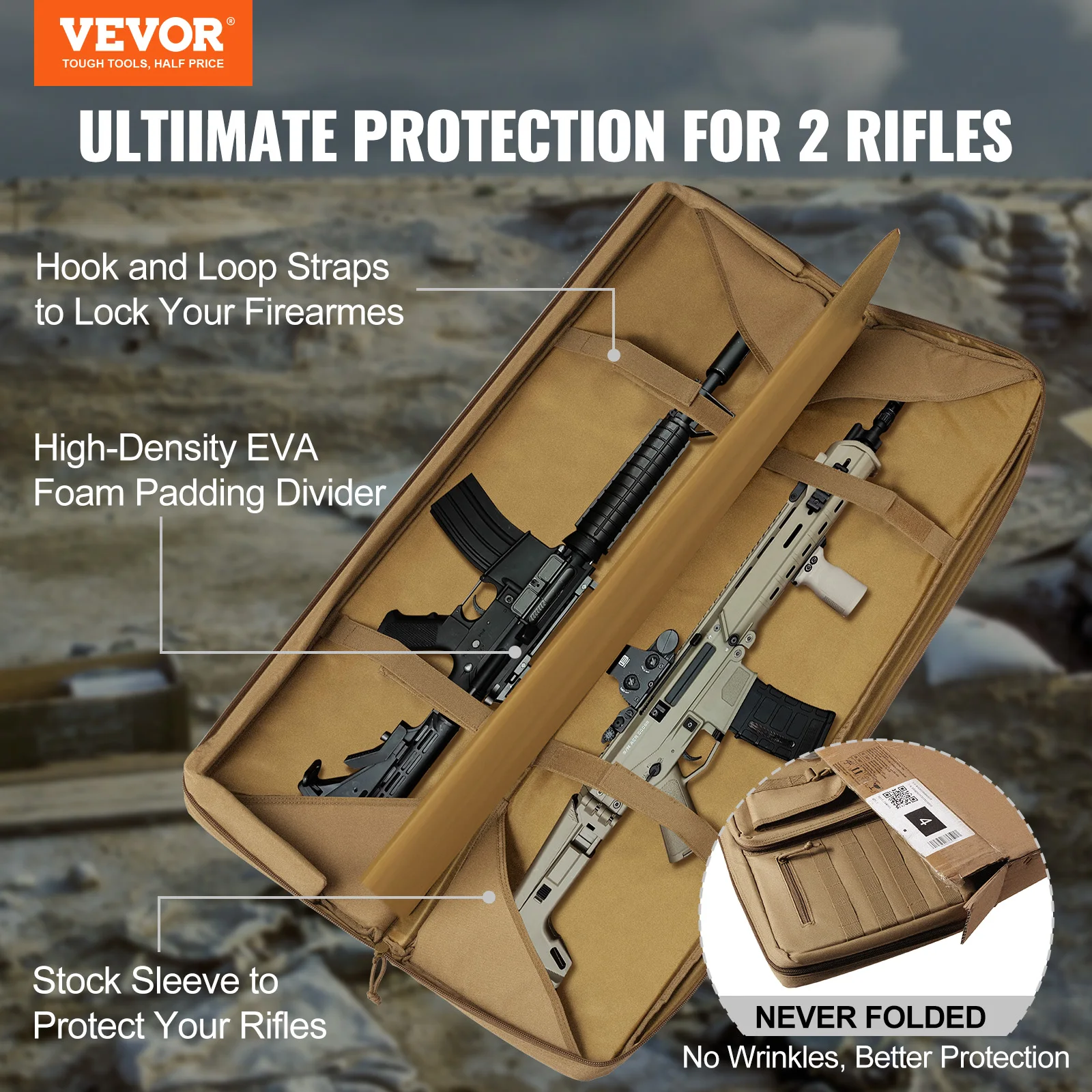 VEVOR Rifle Bag 36/42 inch Tactical Double Long Gun Bag Soft Rifle Case with Lockable Zipper for Two 34"/40" Rifles & 2 Pistols