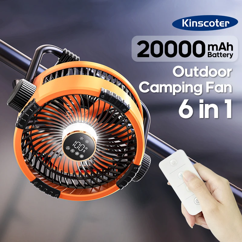 Wentylator kempingowy 20000mAh 6 w 1 Zewnętrzny wentylator sufitowy 4 regulacje prędkości Akumulatorowy cyrkulator powietrza na biurko Oświetlenie LED Power Bank