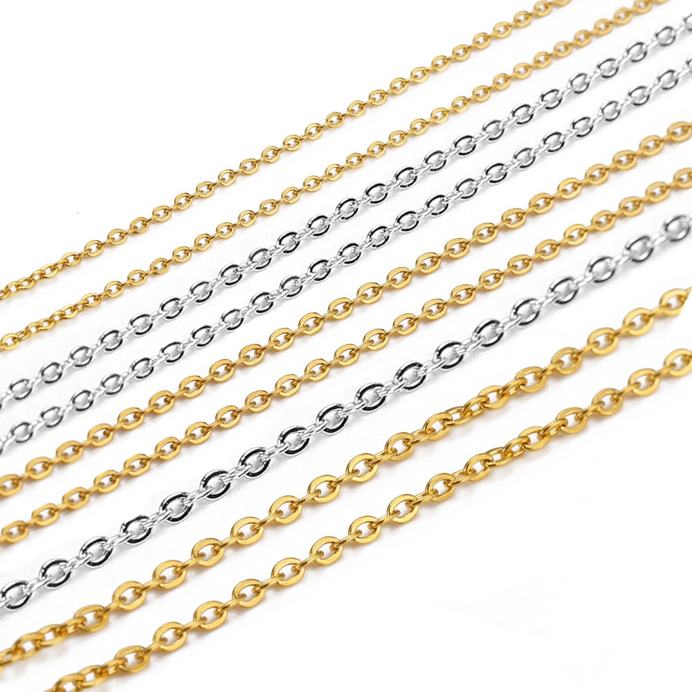 Cadena de acero inoxidable de 10 metros, 1 1,5 2mm, eslabones de Color dorado y acero para hacer joyería DIY, collar, pulsera, suministros de cadena a granel