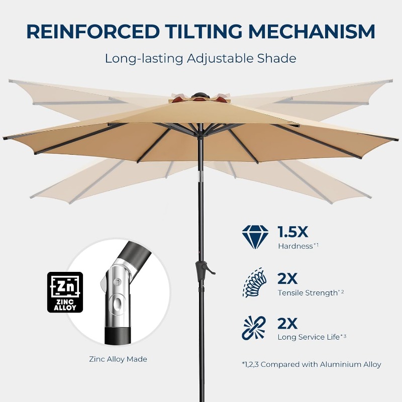 9ft Outdoor Patio Umbrella - Market Table Pool Deck Umbrella UPF50+ UV Protection with Push Button Tilt