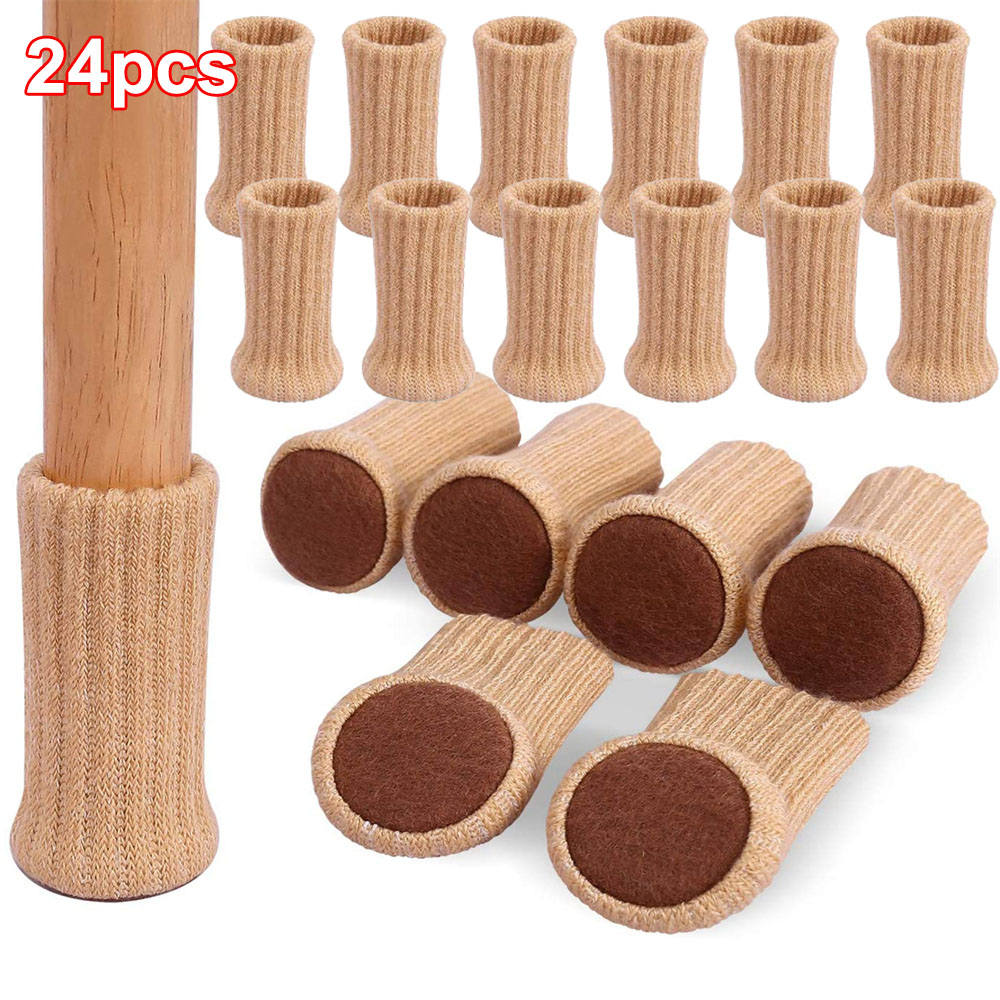 24 Stück gestrickte, geräuschlose Möbelbeine, Socken, hohe elastische Füße, Socken, Bodenschoner mit Anti-Rutsch-Pads, dicke Stuhlfüße