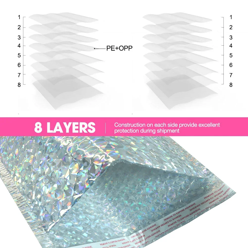 10 pçs holográfico metálico bolha mailer sacos de presente a laser glamour colorido folha bolha envelopes acolchoados envio mailing envelope