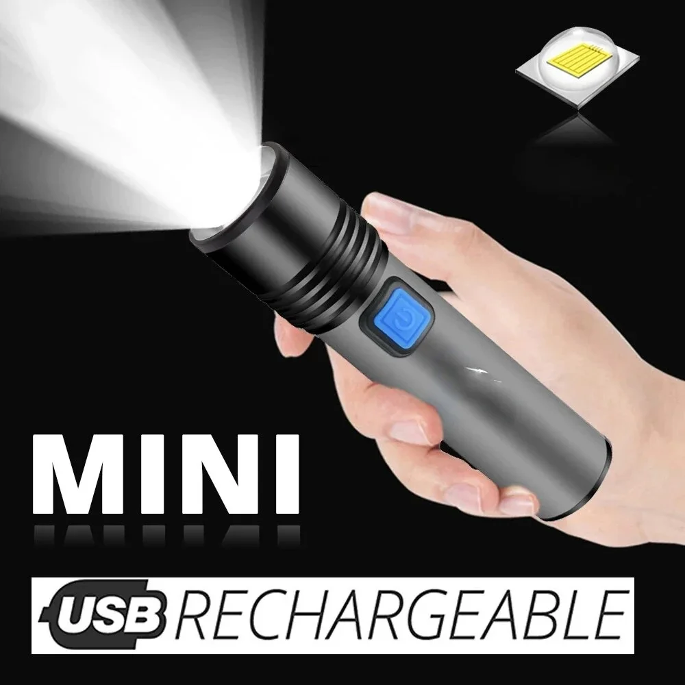 USB wiederaufladbare LED-Taschenlampe mit LED, eingebauter 1200 mAh Lithium-Akku, wasserdichte Campingleuchte, zoombare Taschenlampe