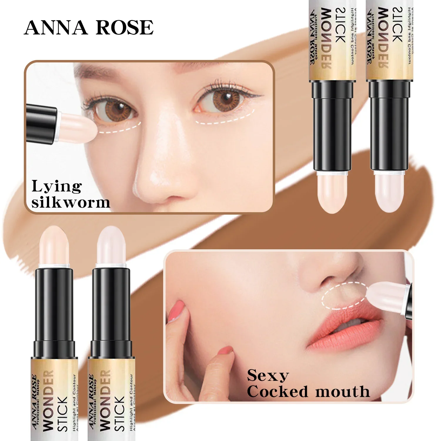 Double-ended contour stick, highlighter, waterproof and sweatproof, high nose bridge, face slimming nose contour pen for novices