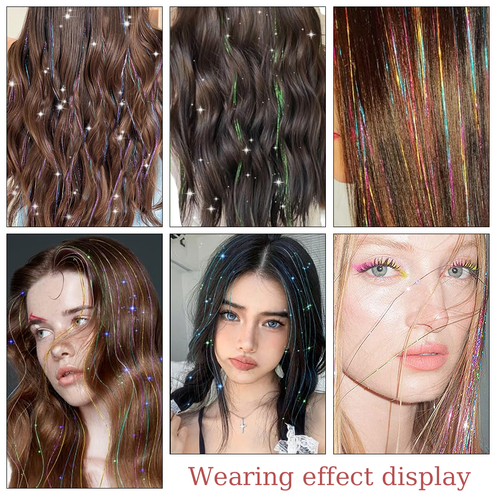 93/120 ซม.Sparkle สังเคราะห์ผม Tinsel สายรุ้งสี Strands หญิง Headwear Hairbinge ผมเลเซอร์ False Decor