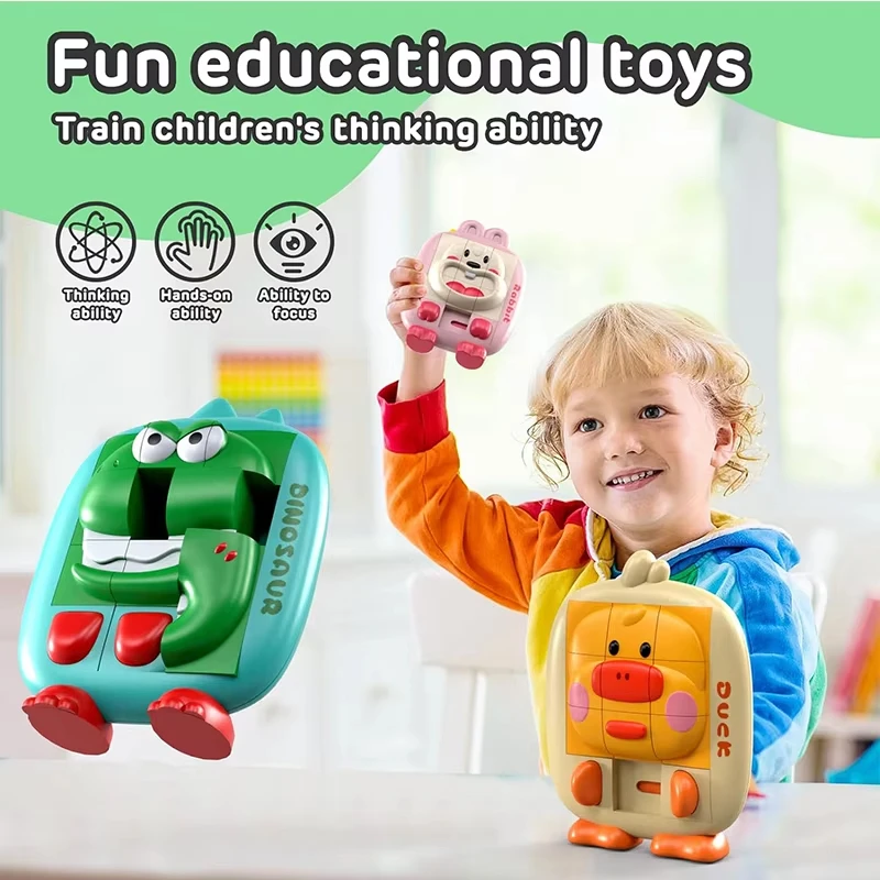 Cartoon Dinosaur Slide Puzzle Game Huarong Road Puzzle Board Edukacyjna inteligentna gra logiczna dla dzieci w wieku 2-6 lat Zabawka podróżna