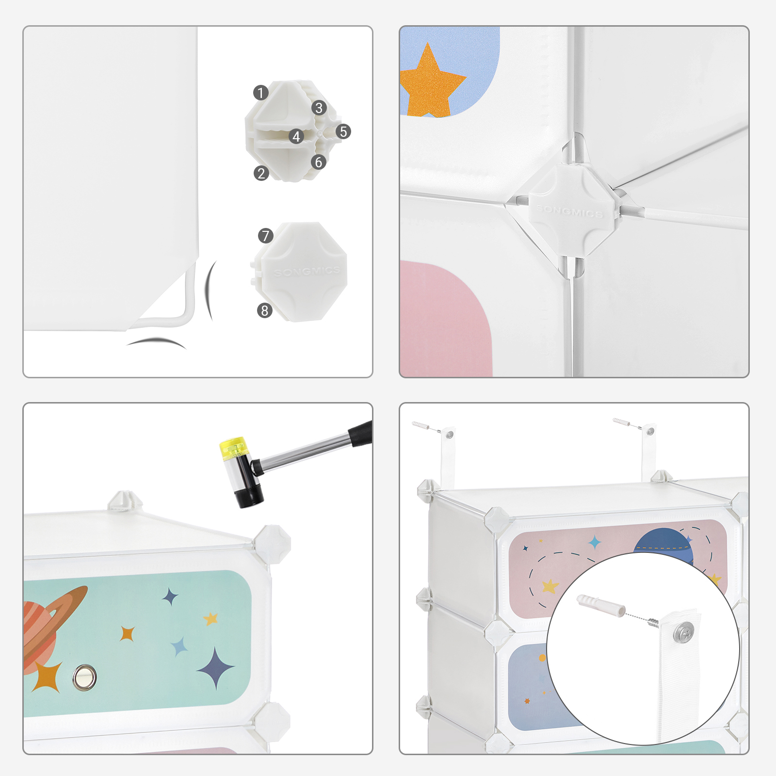 Étagère à Chaussures modulable Enfants, Meuble de Rangement 6 emplacements, Organisateur avec Portes, Blanc