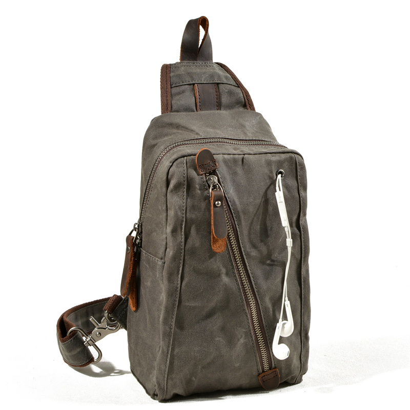 Saco de peito de lona encerado para homens, saco de sling vintage, impermeável, mochila pequena, logotipo personalizado, estilo europeu, Dropshipping