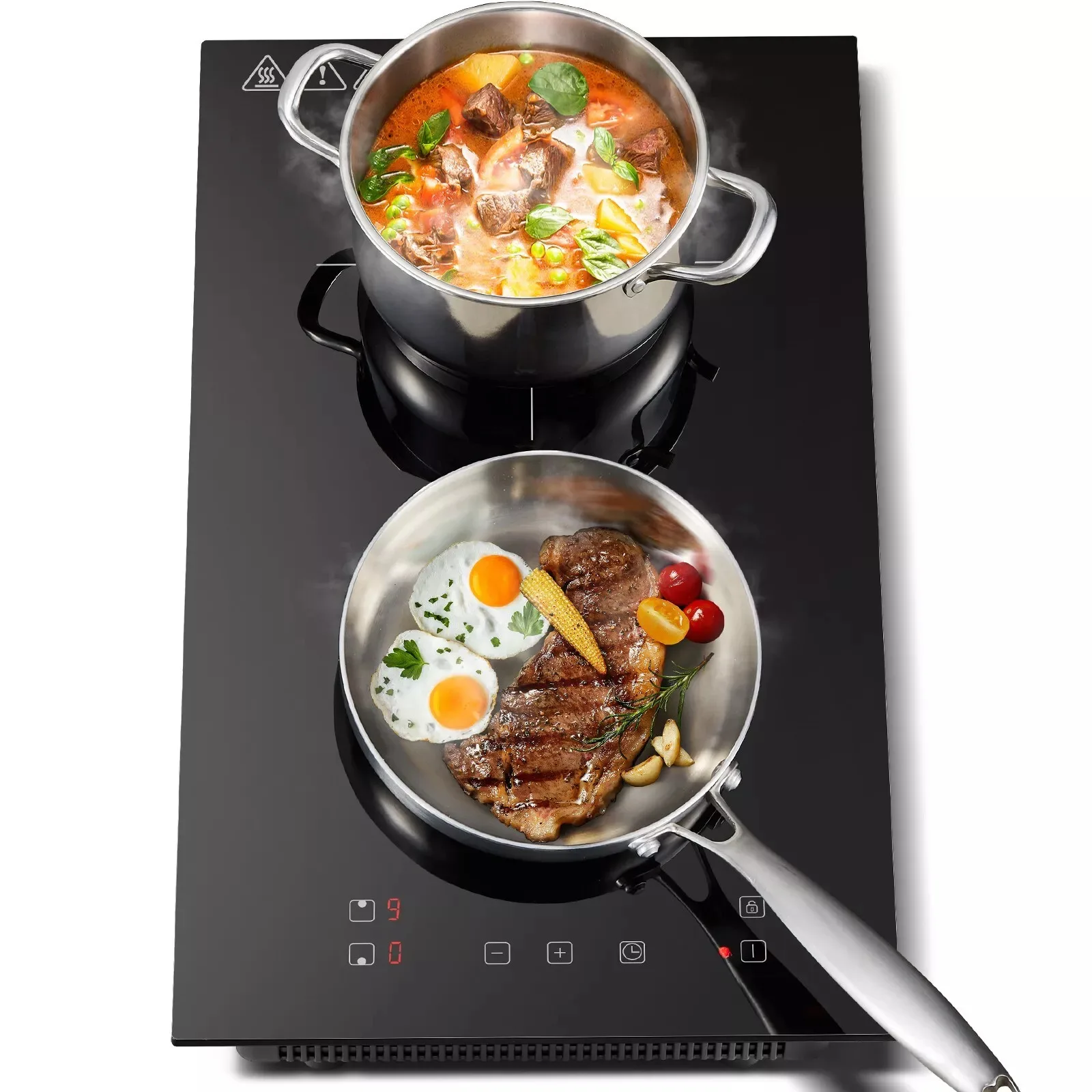 KICHPOWER 30cm 2 płyty 1-99 Min Timer Sterowanie dotykowe 3300W Płyta indukcyjna