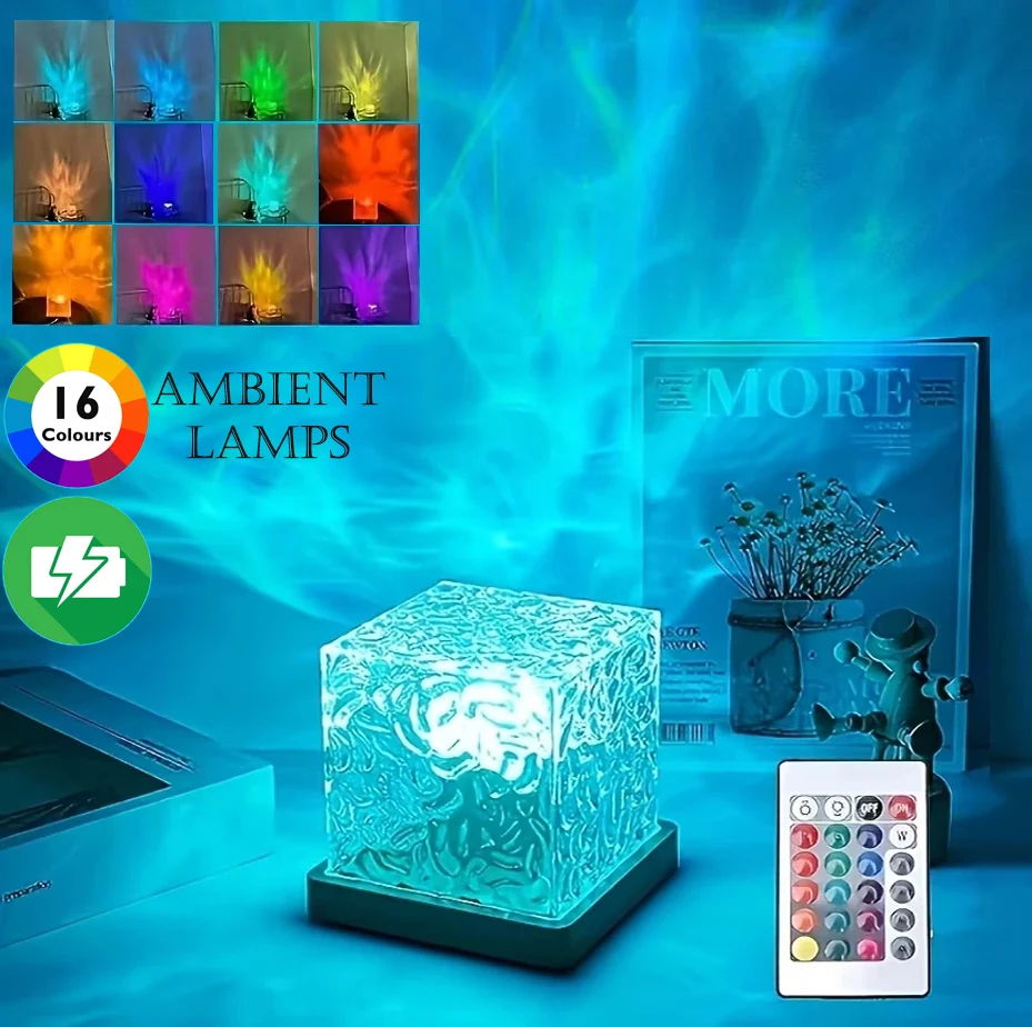 Novo rgb 16 cores luz noturna remoto oceano onda lâmpada de projeção aurora luzes do projetor decoração para casa mesa recarregável nightlight