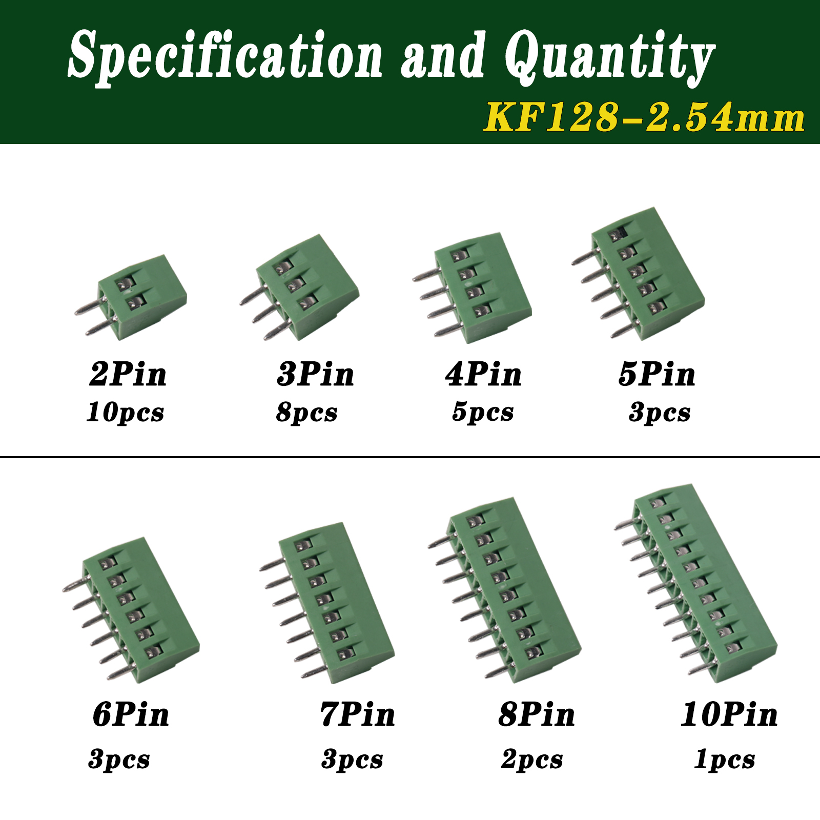 35-teiliges PCB-Schraubklemmenblock-Anschluss-Sortiment-Set für Drähte KF128-2.54 2Pin-10Pin