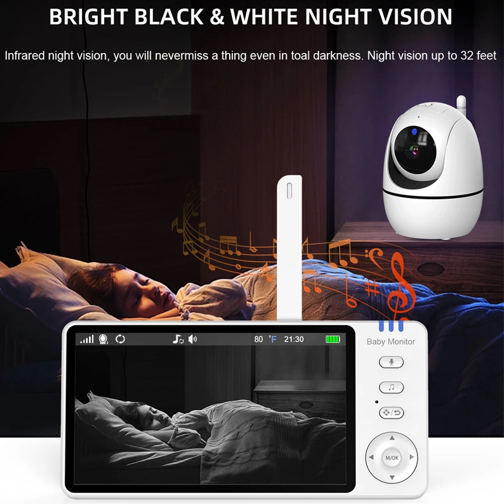Baby monitor video da 5 pollici con telecamera Pan Tilt 2.4G Madre Bambini Sorveglianza Videocamere PTZ Visualizzazione della temperatura Camma di sicurezza domestica