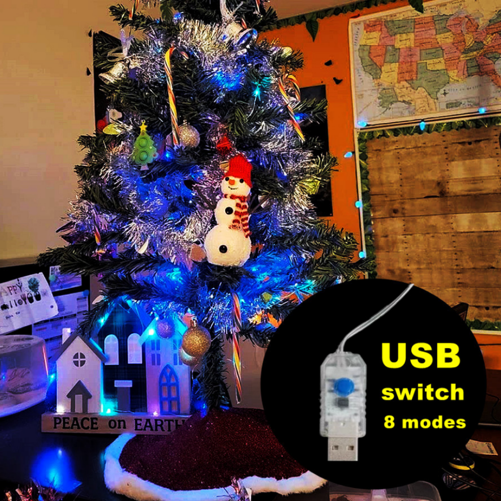 Lucine a filo d'argento a LED Luci a stringa a LED alimentate tramite USB Ghirlanda impermeabile per esterni per la decorazione fai da te di nozze della festa di Natale